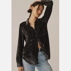 NWT Anthropologie The Hadley Relaxed Velvet Buttondown Shirt Sz Plus 2X #8B502